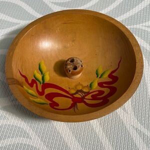 Vintage wooden nut bowl hand painted